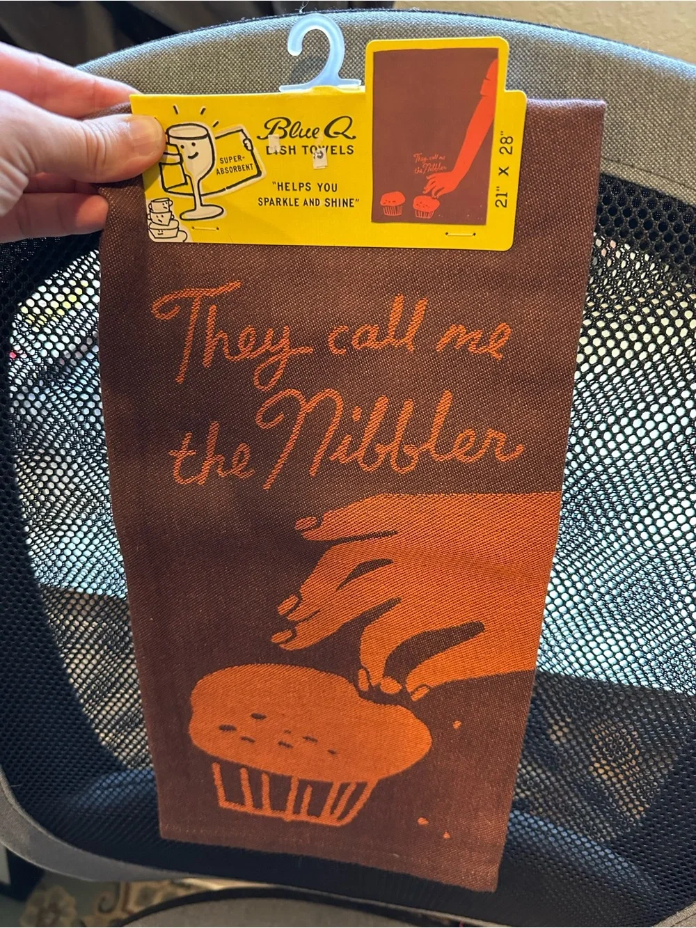 NEW Blue Q 'They Call Me The Nibbler' Kitchen Dish Towel Brown & Orange. Cotton